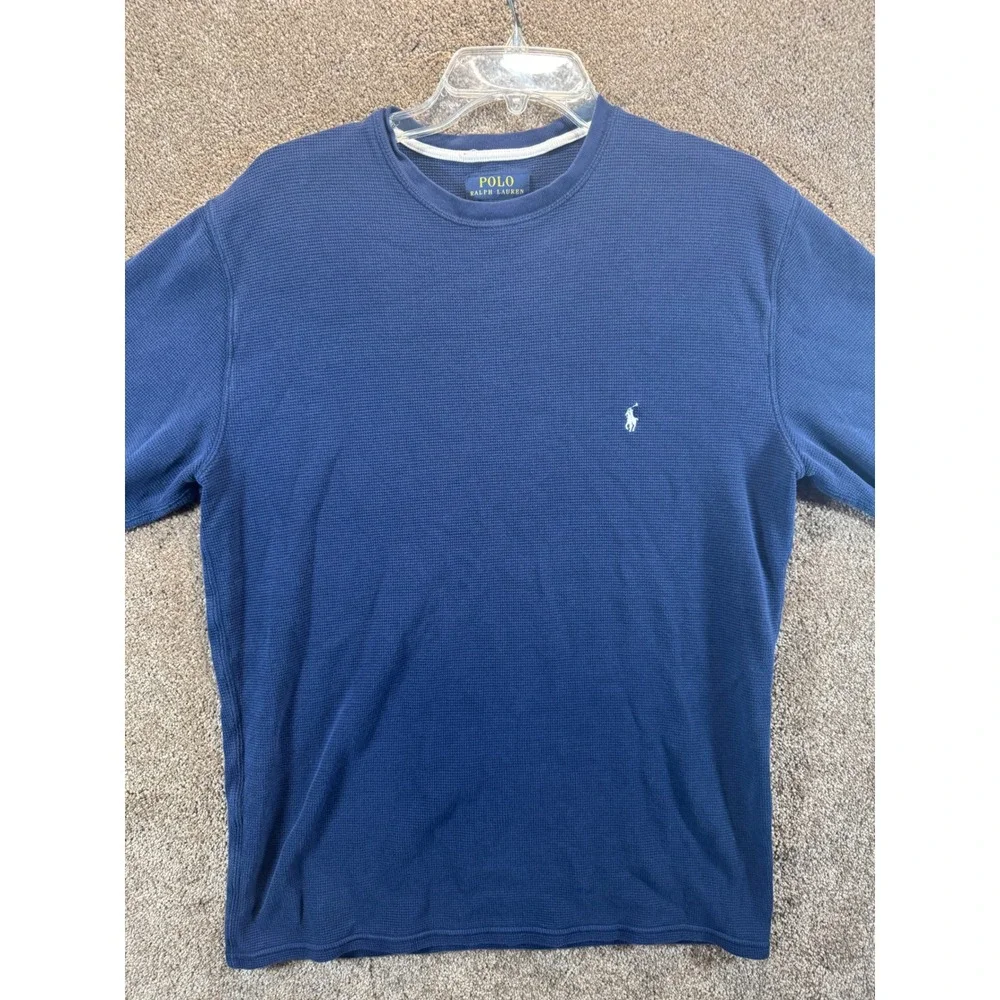 Polo Ralph Lauren Mens Navy Blue Waffle‎ Knit Thermal Long Sleeve Shirt Size L